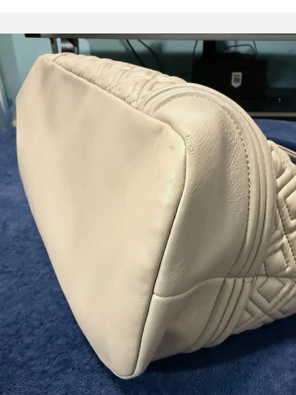 Tory Burch Cream Quilted Leather Shoulder Tote with Tassel & Wallet
